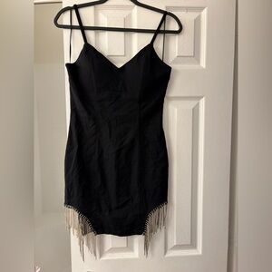 Haute Monde Black Rhinestone Fringe Strappy Sleeveless Bodycon Mini Dress M